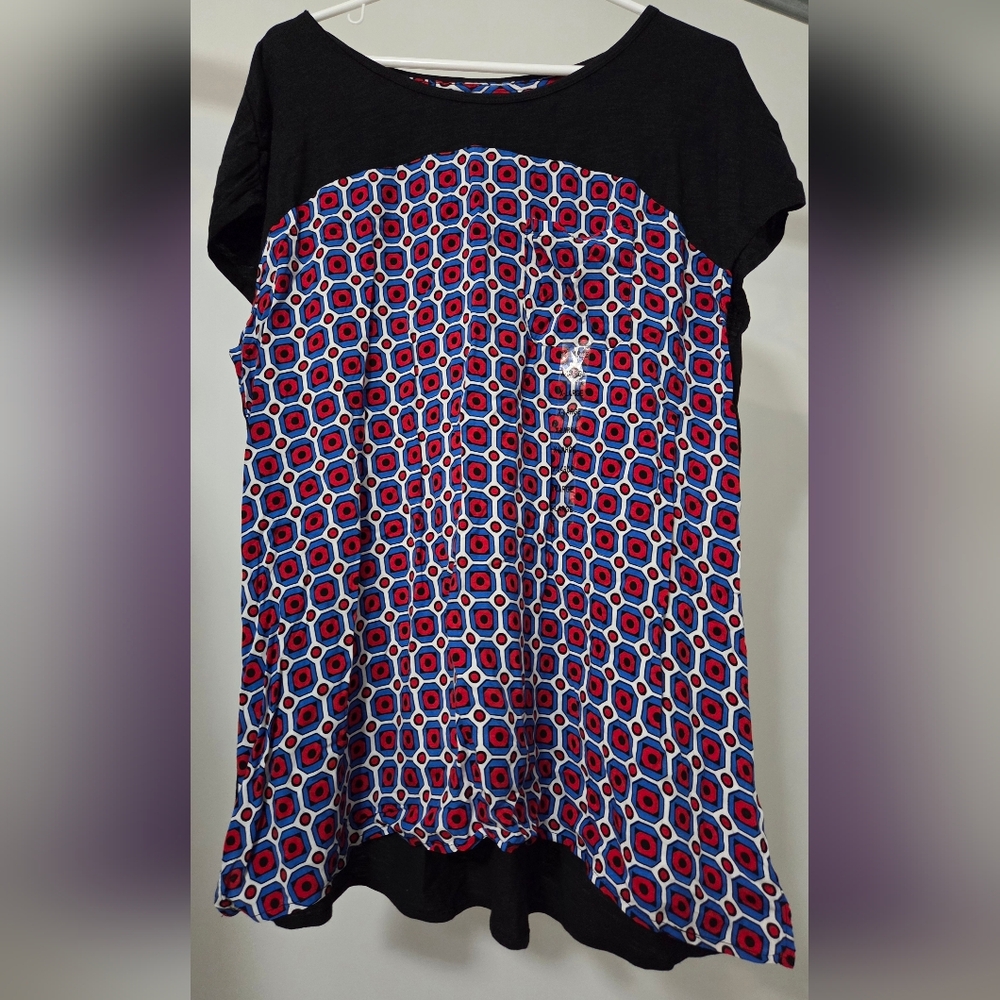 New RXB Black Top with Red, White, & Blue Geometric Design